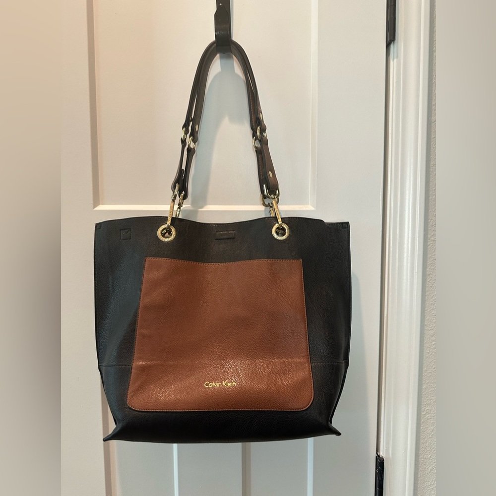 Calvin Klein Black and Brown Structured Tote